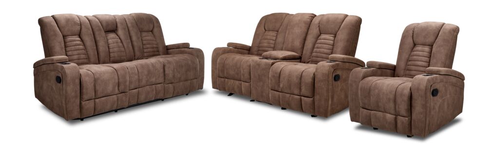 Dallas Reclining Sofa, Loveseat & Chair Set - Mocha