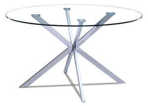 Darron Round Glass Dining Table - Glass, Chorme