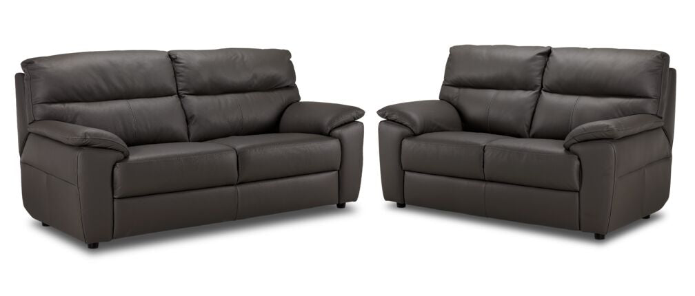 Toscana Leather Sofa and Loveseat Set-Grey