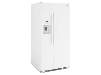 GE White 33" Side-by-Side Refrigerator with Ice & Water Dispenser (23 Cu. Ft.)- GSS23GGPWW