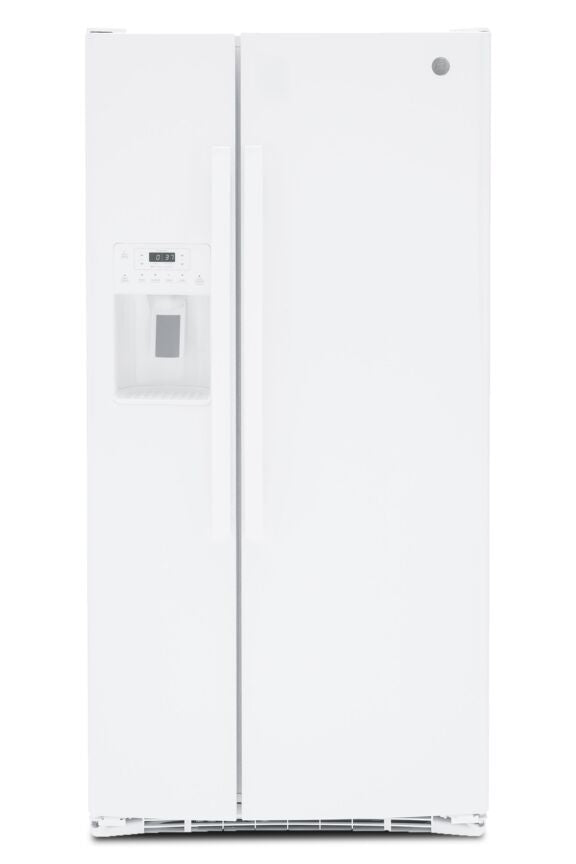 GE White 33" Side-by-Side Refrigerator with Ice & Water Dispenser (23 Cu. Ft.)- GSS23GGPWW