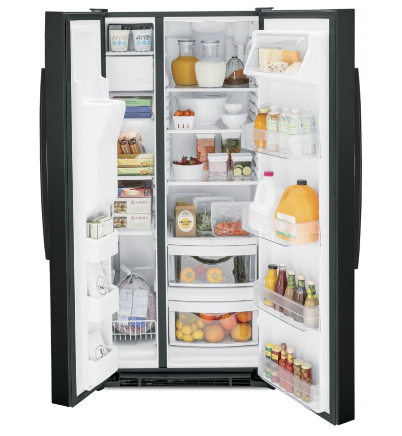 GE Black 33" Side-by-Side Refrigerator with Ice & Water Dispenser (23 Cu. Ft.)- GSS23GGPBB