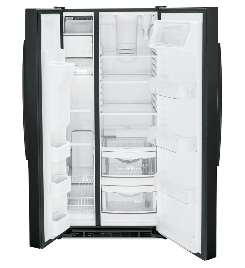 GE Black 33" Side-by-Side Refrigerator with Ice & Water Dispenser (23 Cu. Ft.)- GSS23GGPBB