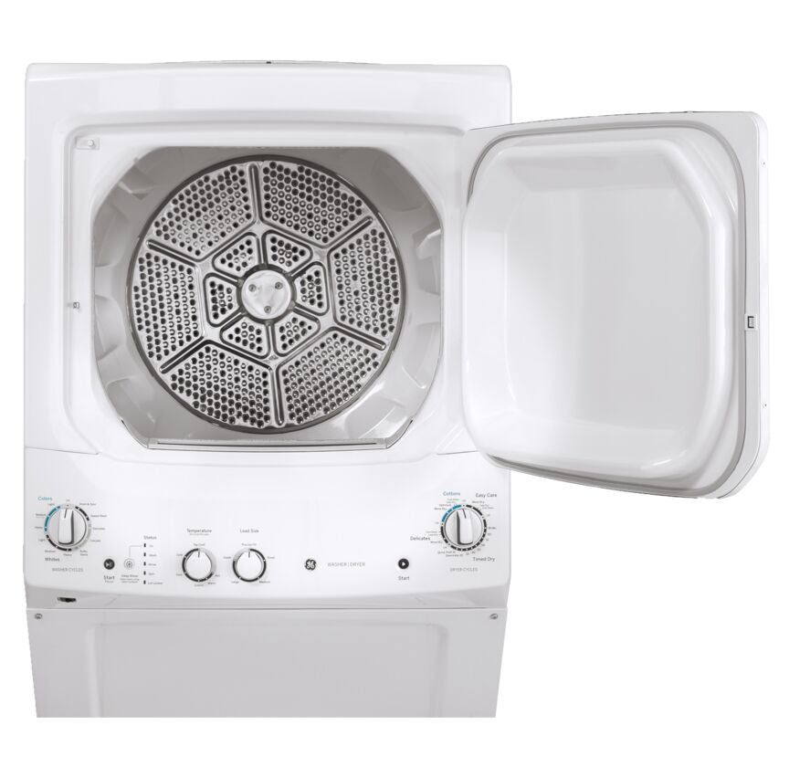 GE White Unitized Spacemaker® Washer (4.4 Cu.Ft.) and White Gas Dryer (5.9 Cu.Ft.) - GUD27GSSMWW