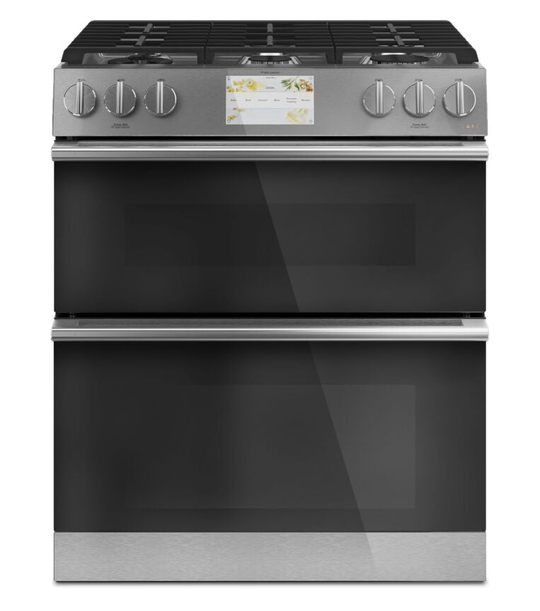 Café Platinum Glass 30" Slide-in Front-Control Dual-Fuel Range (7.0 Cu.Ft) - CC2S950M2NS5