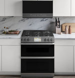 Café Platinum Glass 30" Slide-in Front-Control Dual-Fuel Range (7.0 Cu.Ft) - CC2S950M2NS5