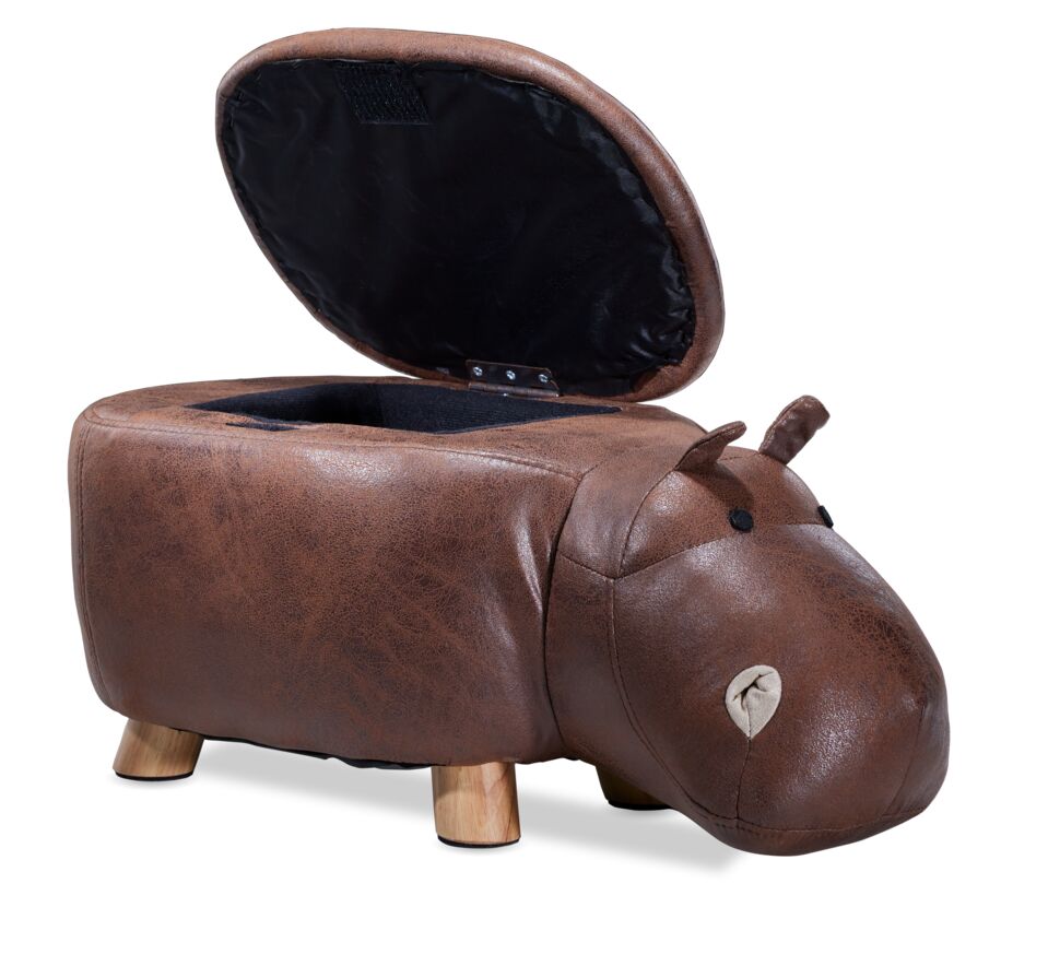 Hippopottoman Brown Faux Leather Storage Ottoman Leon's