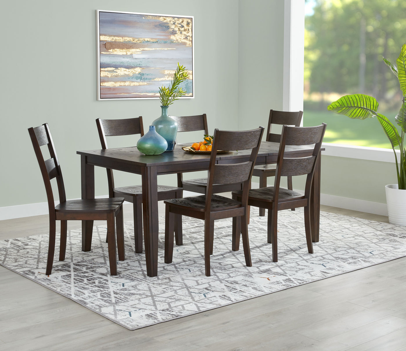 Holland 7-Piece Dining Set - Dark Oak with Wire-Brushed Finish