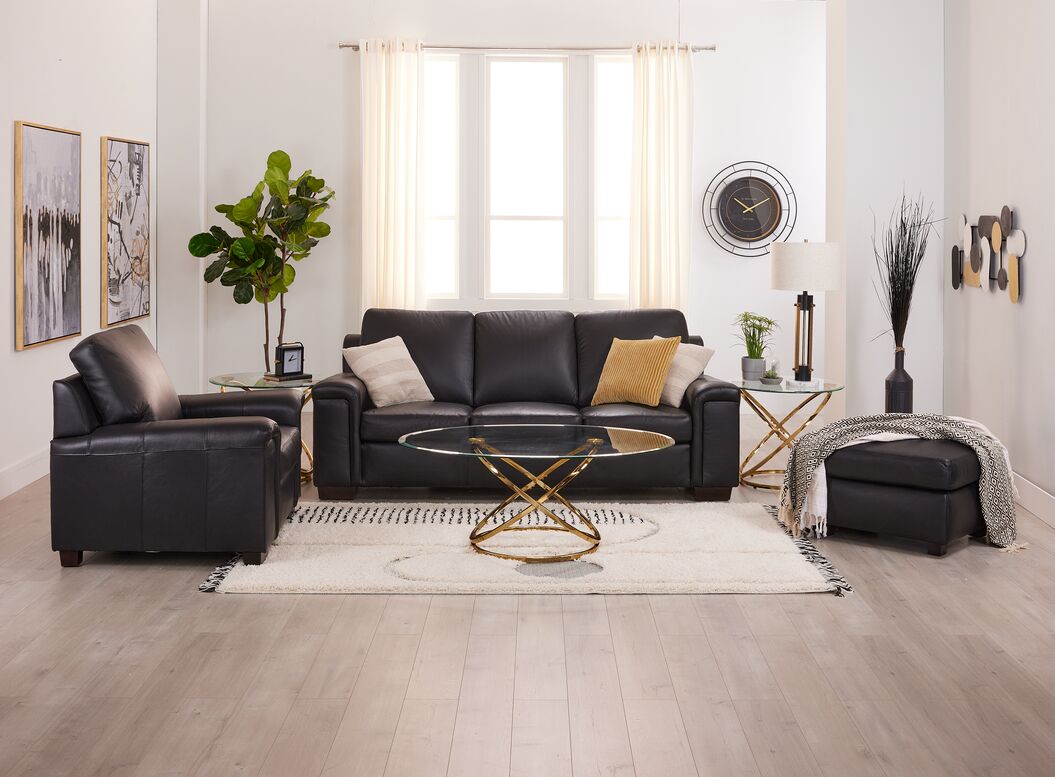 Icon Leather Sofa and Chair Set- Black