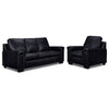 Icon Leather Sofa and Chair Set- Black