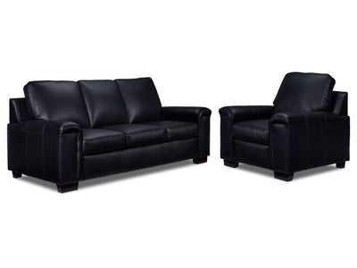 Icon Leather Sofa and Chair Set- Black