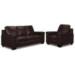 Icon Leather Sofa and Chair Set - Mocha