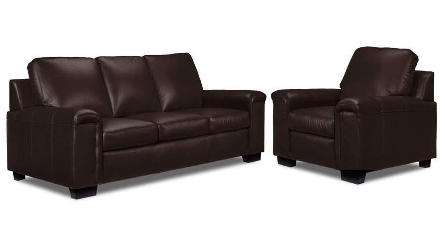 Icon Leather Sofa and Chair Set - Mocha