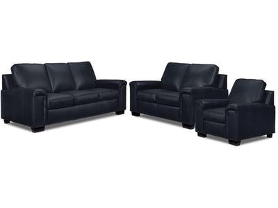 Icon Leather Sofa, Loveseat and Chair Set - Navy