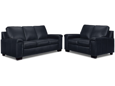 Icon Leather Sofa and Loveseat Set - Navy