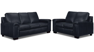 Icon Leather Sofa and Loveseat Set - Navy