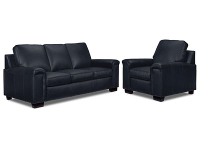 Icon Leather Sofa and Chair Set - Navy