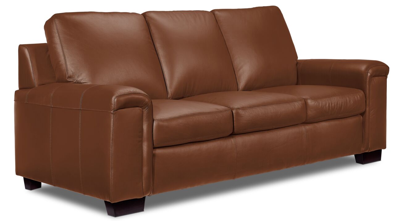 Icon Leather Sofa and Loveseat Set - Saddle