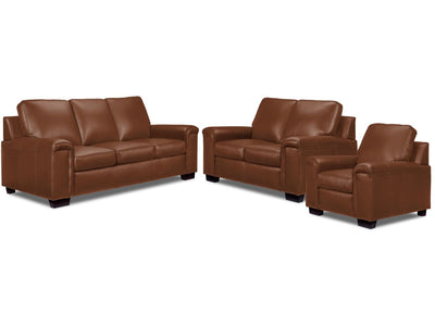 Icon Leather Sofa, Loveseat and Chair Set - Saddle