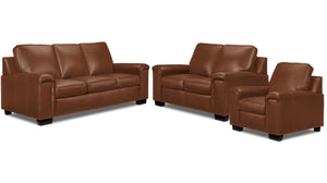 Icon Leather Sofa, Loveseat and Chair Set - Saddle