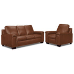 Icon Leather Sofa and Chair Set - Saddle