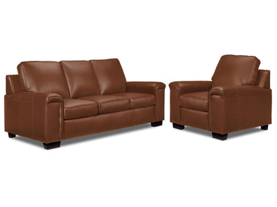 Icon Leather Sofa and Chair Set - Saddle