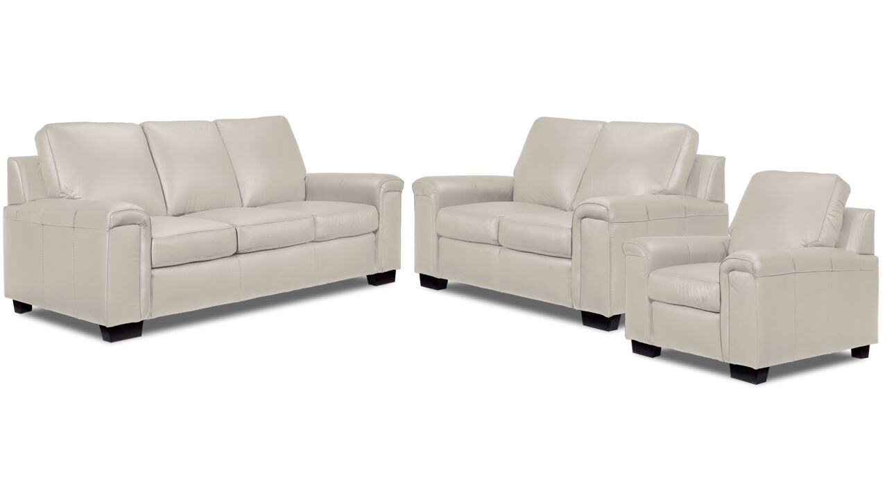 Icon Leather Sofa, Loveseat and Chair Set - Silver Grey