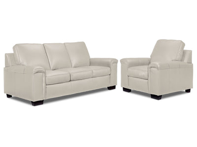 Icon Leather Sofa and Chair Set - Silver Grey