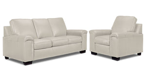 Icon Leather Sofa and Chair Set - Silver Grey