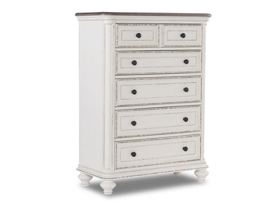 Kamari 5 Drawer Chest - Antique White, Brown