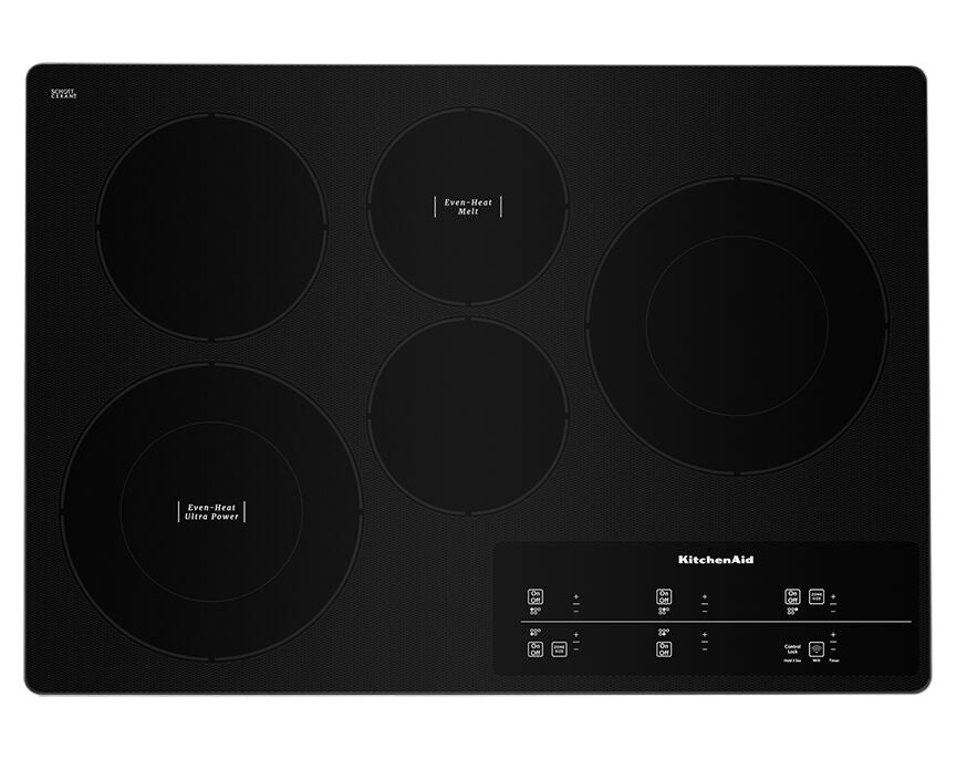 KitchenAid Stainless Steel 30" Electric Cooktop with 5 Elements and Touch-Activated Controls - KCES950KSS