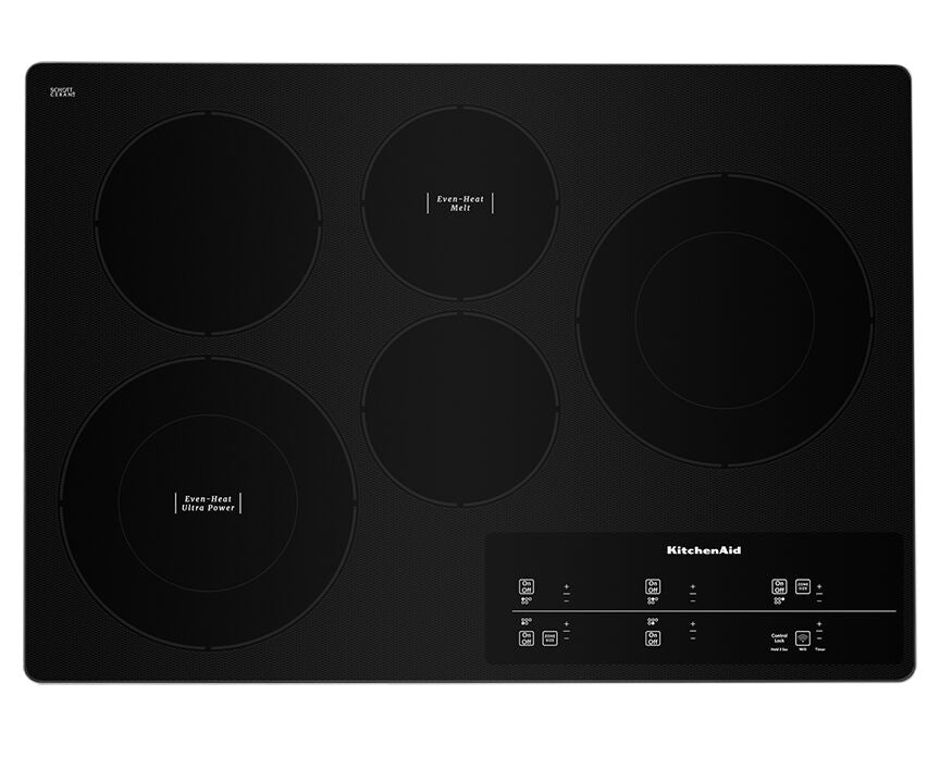 KitchenAid Stainless Steel 30" Electric Cooktop with 5 Elements and Touch-Activated Controls - KCES950KSS