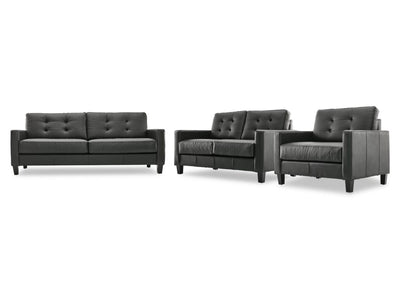 Kylie Leather Sofa, Loveseat and Chair Set - Dark Grey