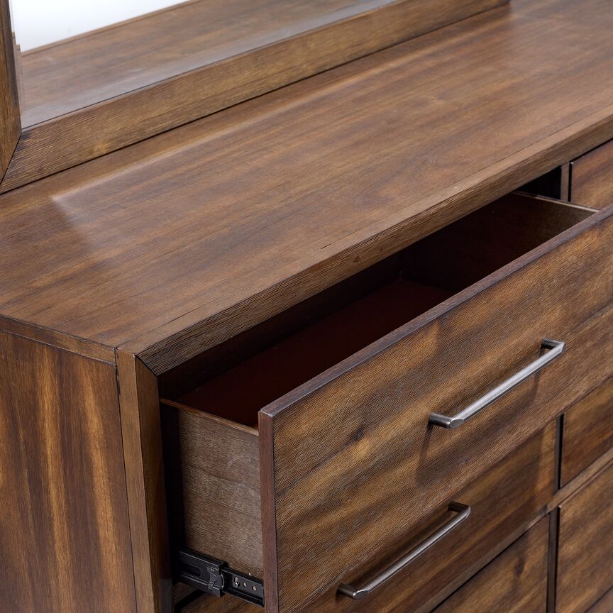 Lotus 6 Drawer Dresser - Wire Brushed Brown