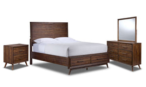 Lotus 6 pc King Panel Storage Bedroom Package - Wire Brushed Brown