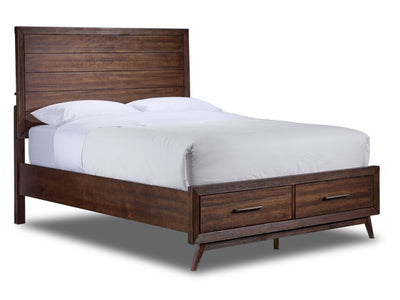 Lotus 3 Piece Queen Panel Storage Bed - Wire Brushed Brown