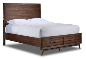 Lotus 3 Piece Queen Panel Storage Bed - Wire Brushed Brown