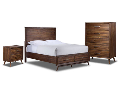 Lotus 5 Piece Queen Panel Storage Bedroom Package - Wire Brushed Brown