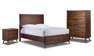 Lotus 5 Piece Queen Panel Storage Bedroom Package - Wire Brushed Brown