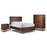 Lotus 5 Piece King Panel Storage Bedroom Package - Wire Brushed Brown