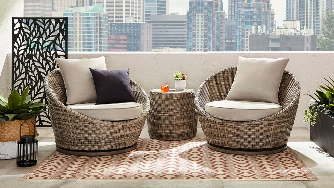 Monaco - 3-Piece Swivel Set With Round Table - Grey and Light Brown