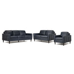 Oscar Leather Sofa, Loveseat and Chair Set-Blue