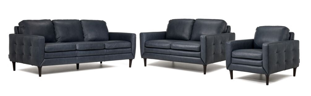 Oscar Leather Sofa, Loveseat and Chair Set-Blue