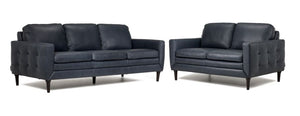 Oscar Leather Sofa and Loveseat Set -Blue