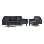 Oscar Leather Sofa and Chair Set-Blue