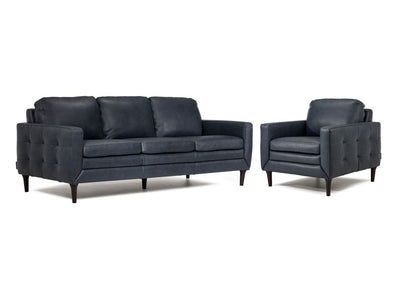 Oscar Leather Sofa and Chair Set-Blue