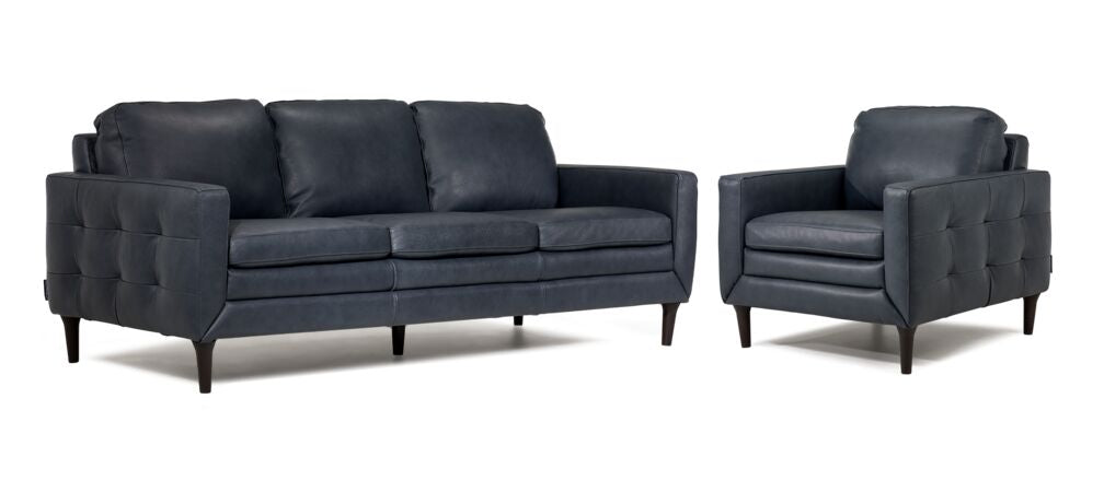 Oscar Leather Sofa and Chair Set-Blue