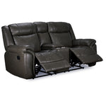 Plaza Leather Reclining Loveseat with Console - Grey