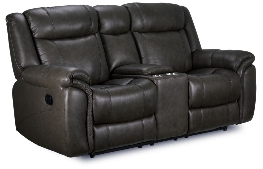 Plaza Leather Reclining Sofa and Loveseat Set - Grey