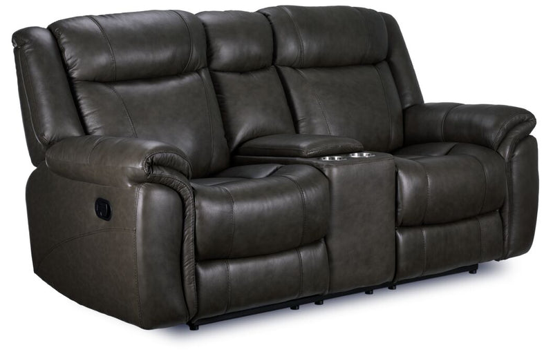 Plaza Leather Reclining Loveseat with Console Grey Leon's